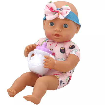 Lėlė kūdikis su galvos juosta ir maitinimo aksesuarais