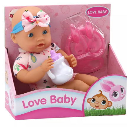 Lėlė kūdikis su galvos juosta ir maitinimo aksesuarais