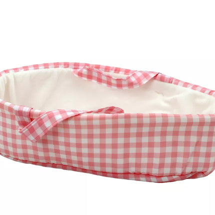 Lėlė kūdikis su zuikučiu ir rožiniu languotu drabužiu