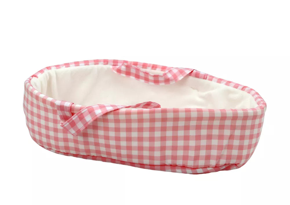 Lėlė kūdikis su zuikučiu ir rožiniu languotu drabužiu