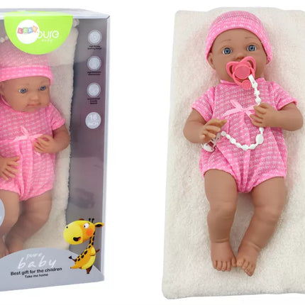 Lėlytė su rožiniais drabužiais ir čiulptuku