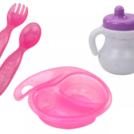 Lėlė kūdikis su rožiniai drabužiai ir galvos juosta