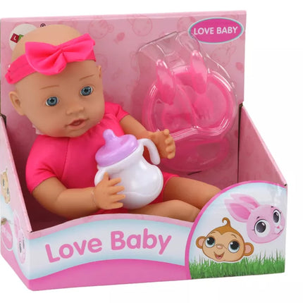 Lėlė kūdikis su rožiniai drabužiai ir galvos juosta