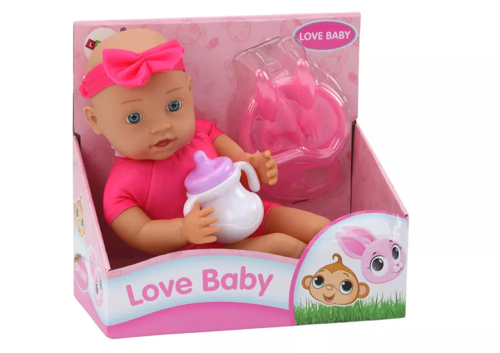 Lėlė kūdikis su rožiniai drabužiai ir galvos juosta