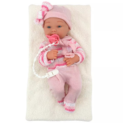 Lėlė kūdikis su rožinias rūbelias ir čiulptuku