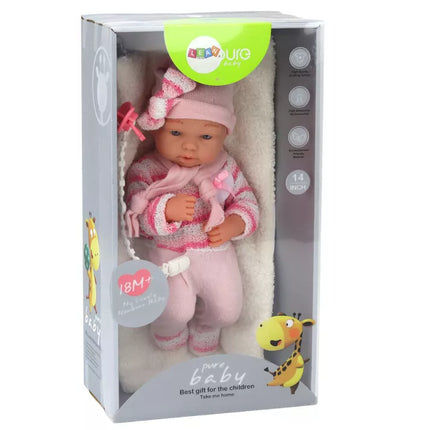 Lėlė kūdikis su rožinias rūbelias ir čiulptuku