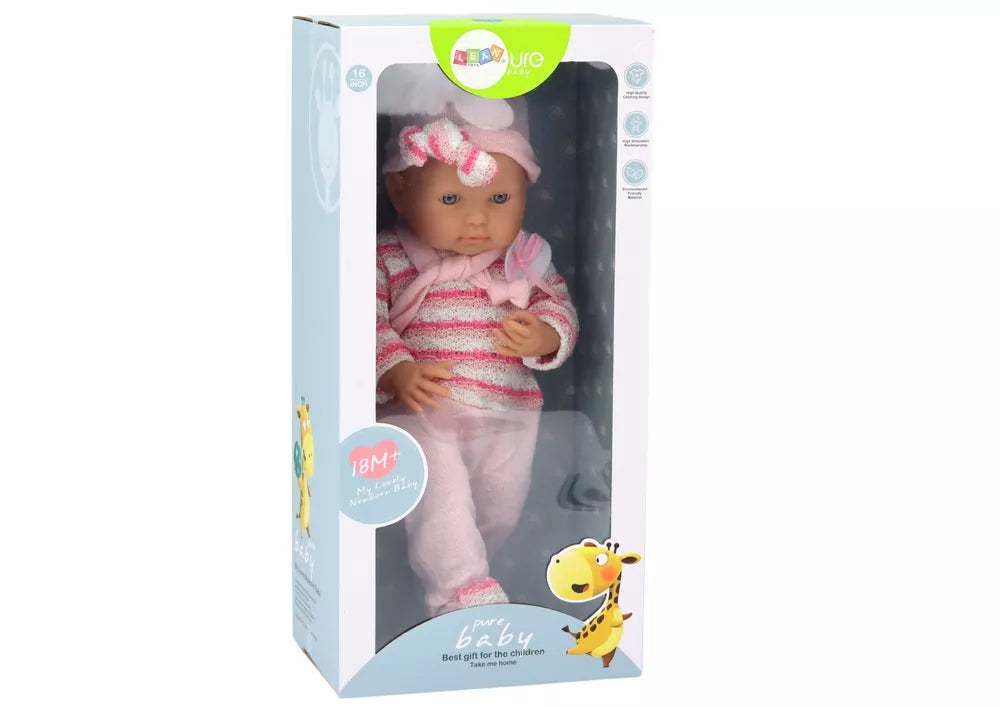 Lėlė kūdikis su rožinias rūbais ir šaliku