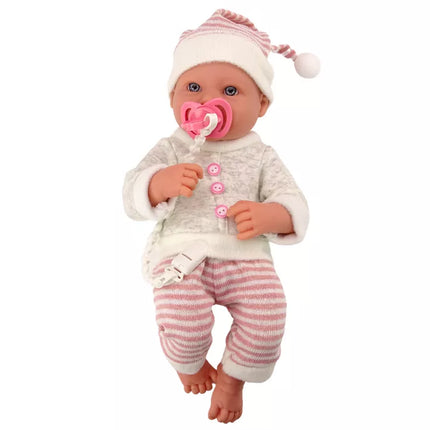 Lėlė kūdikis su rožiniu čiulptuku ir rūbais