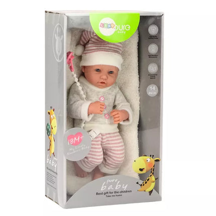 Lėlė kūdikis su rožiniu čiulptuku ir rūbais