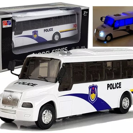Baltas policijos autobuso modelis su garso efektais