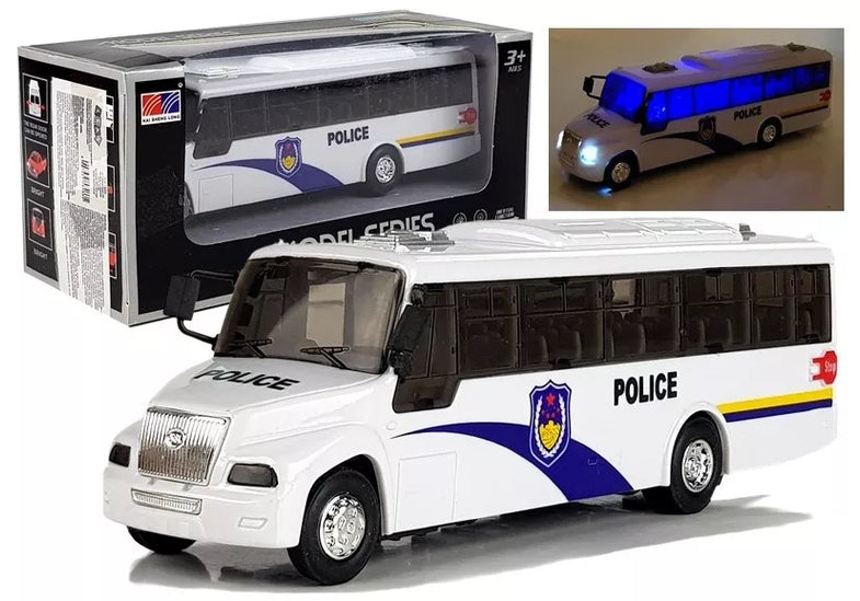 Baltas policijos autobuso modelis su garso efektais