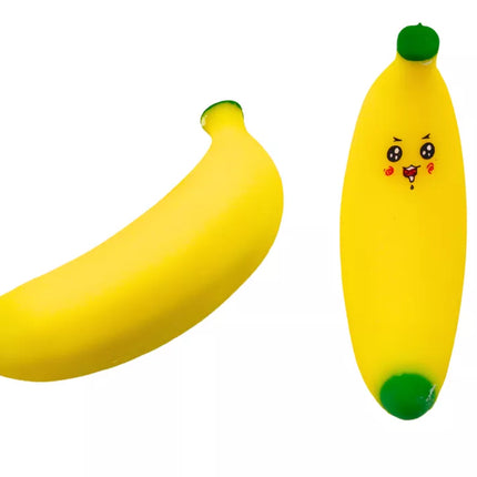 Geltonas banano formos minkštas antistresinis žaislas