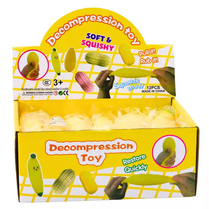 Geltonas banano formos minkštas antistresinis žaislas