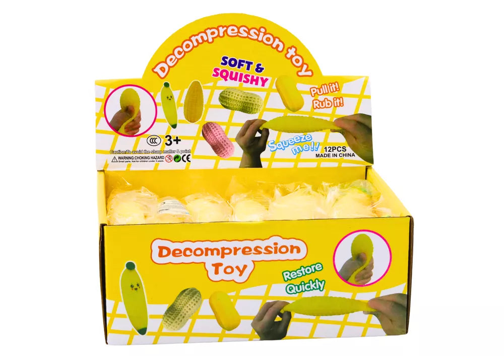 Geltonas banano formos minkštas antistresinis žaislas