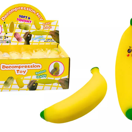 Geltonas banano formos minkštas antistresinis žaislas
