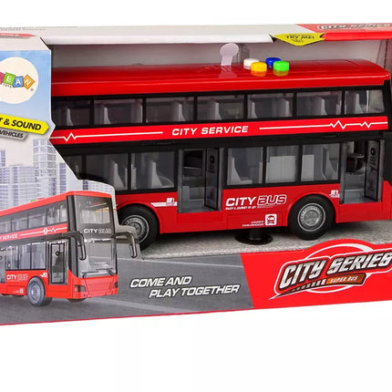 Akumuliatorinis raudonas dviaukštis autobusas