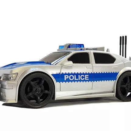 Akumuliatorinis baltas policijos automobilis