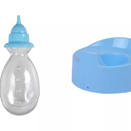 Mėlyna kūdikių lėlė su puoduku 24 cm.