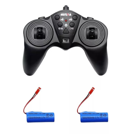 Geltonas statybinis buldozeris vu nuotolinio valdymo pulktu