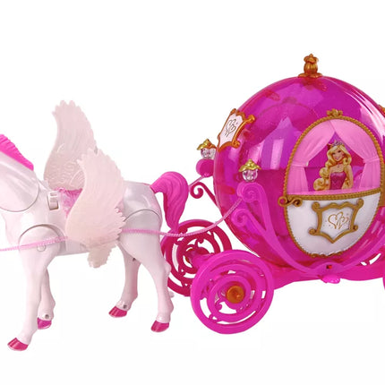 Lėlė princesė su arkliu ir rožine karieta