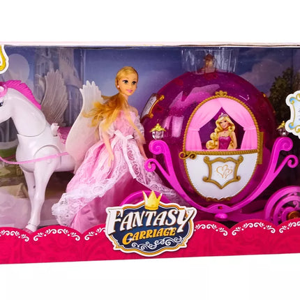 Lėlė princesė su arkliu ir rožine karieta