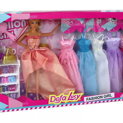 Vaikiška lėlė su suknelių ir aksesuarų rinkiniu