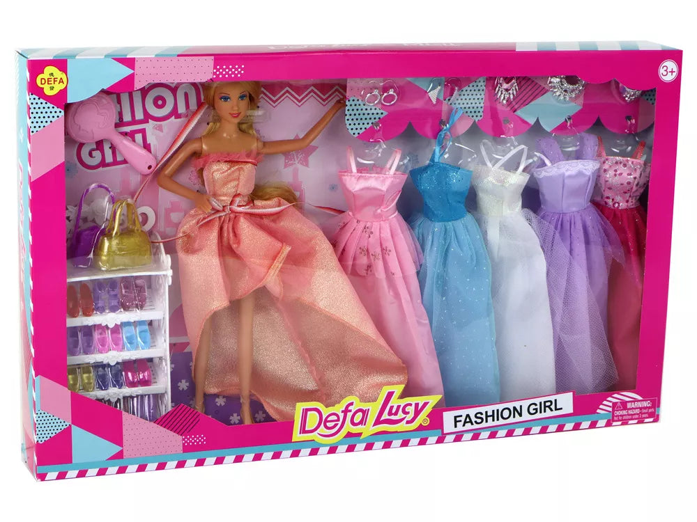 Vaikiška lėlė su suknelių ir aksesuarų rinkiniu