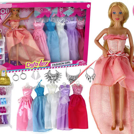 Vaikiška lėlė su suknelių ir aksesuarų rinkiniu