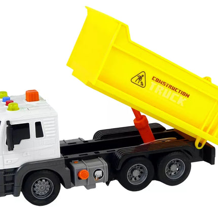 Geltonos tatybinės transporto priemonės savivartis sunkvežimis