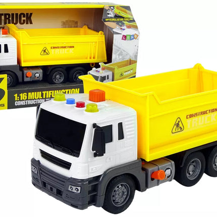 Geltonos tatybinės transporto priemonės savivartis sunkvežimis