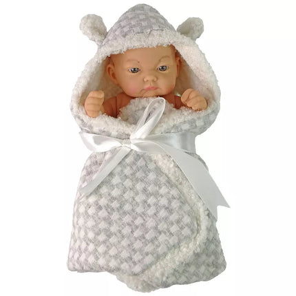 Miela kūdikio lėlė su pilku miegmaišiu