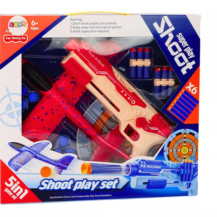 5 viename rinkinys su raudonu pistoletu ir priedais