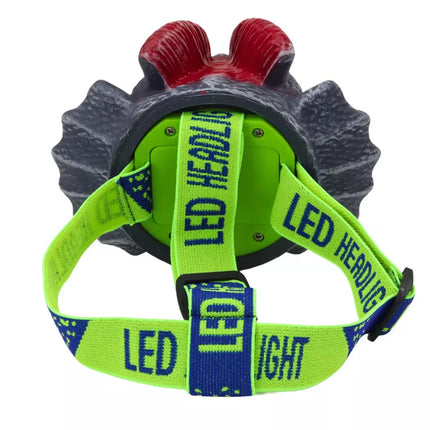 Dinozauro formos galvos žibintuvėlis su reguliuojamu dirželiu