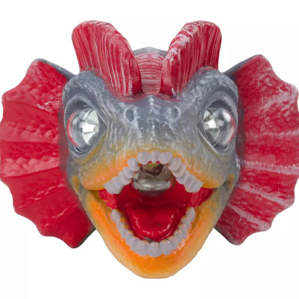 Dinozauro formos galvos žibintuvėlis su reguliuojamu dirželiu