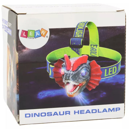 Dinozauro formos galvos žibintuvėlis su reguliuojamu dirželiu