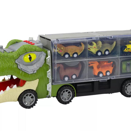 Dinozaurų transporto vilkikas su 6 žaislinėmis mašinomis
