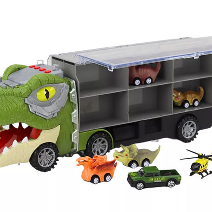 Dinozaurų transporto vilkikas su 6 žaislinėmis mašinomis