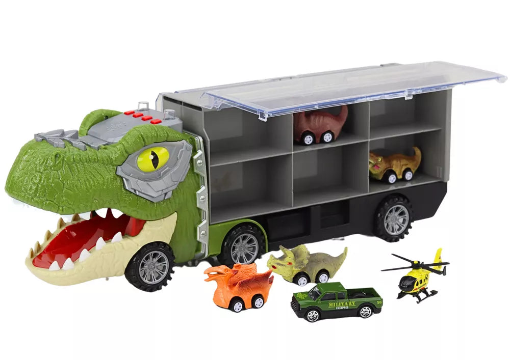 Dinozaurų transporto vilkikas su 6 žaislinėmis mašinomis