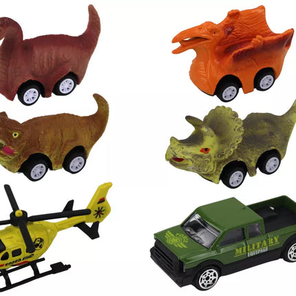 Dinozaurų transporto vilkikas su 6 žaislinėmis mašinomis