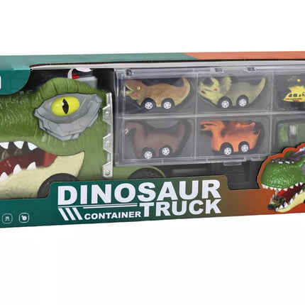 Dinozaurų transporto vilkikas su 6 žaislinėmis mašinomis
