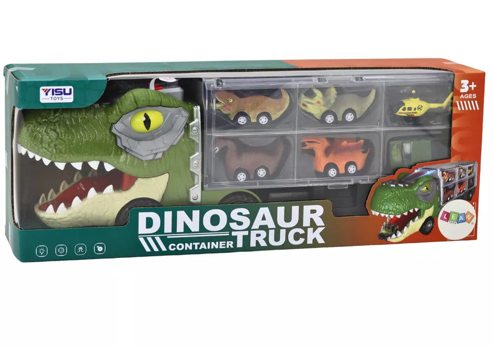 Dinozaurų transporto vilkikas su 6 žaislinėmis mašinomis