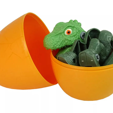 Oranžinis dinozauro kiaušinis su išardomu žaliu dinozauru