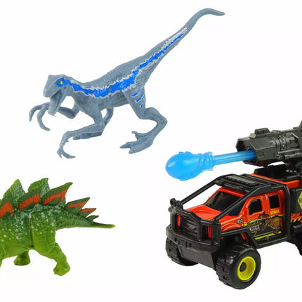 Dinozaurų figūrėlės ir automobilis