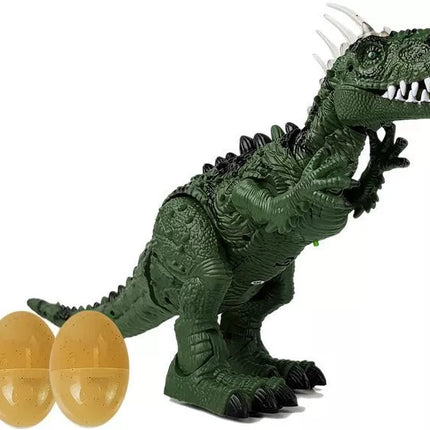 Baterijomis maitinamas žalias dinozauras su dinozauro kiaušinias