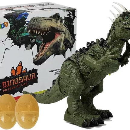 Baterijomis maitinamas žalias dinozauras su dinozauro kiaušinias