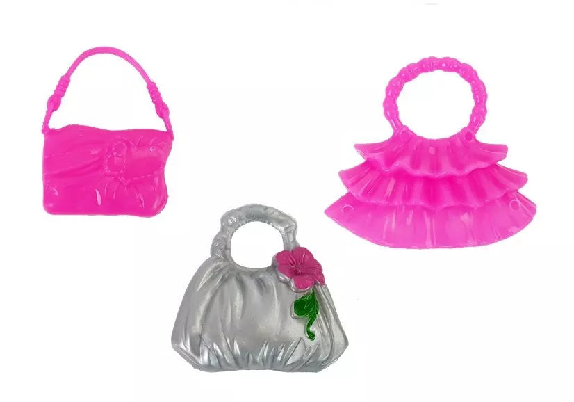 Lėlė su violetine suknele ir aksesuarais