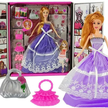 Lėlė su violetine suknele ir aksesuarais