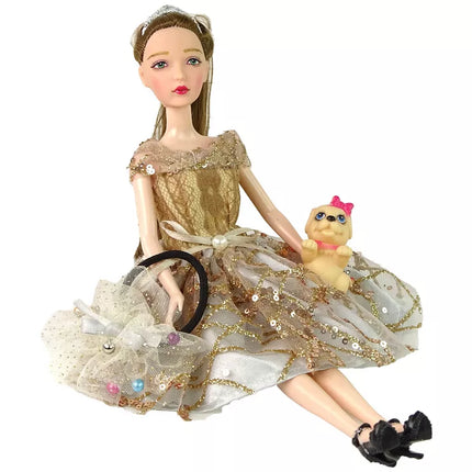 Lėlė Emilija su ilgais plaukais ir šuniuku