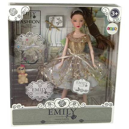 Lėlė Emilija su ilgais plaukais ir šuniuku