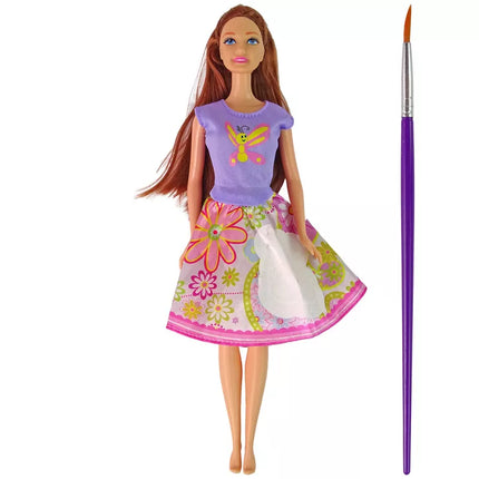 Ilgaplaukė lėlė su tapoma suknele